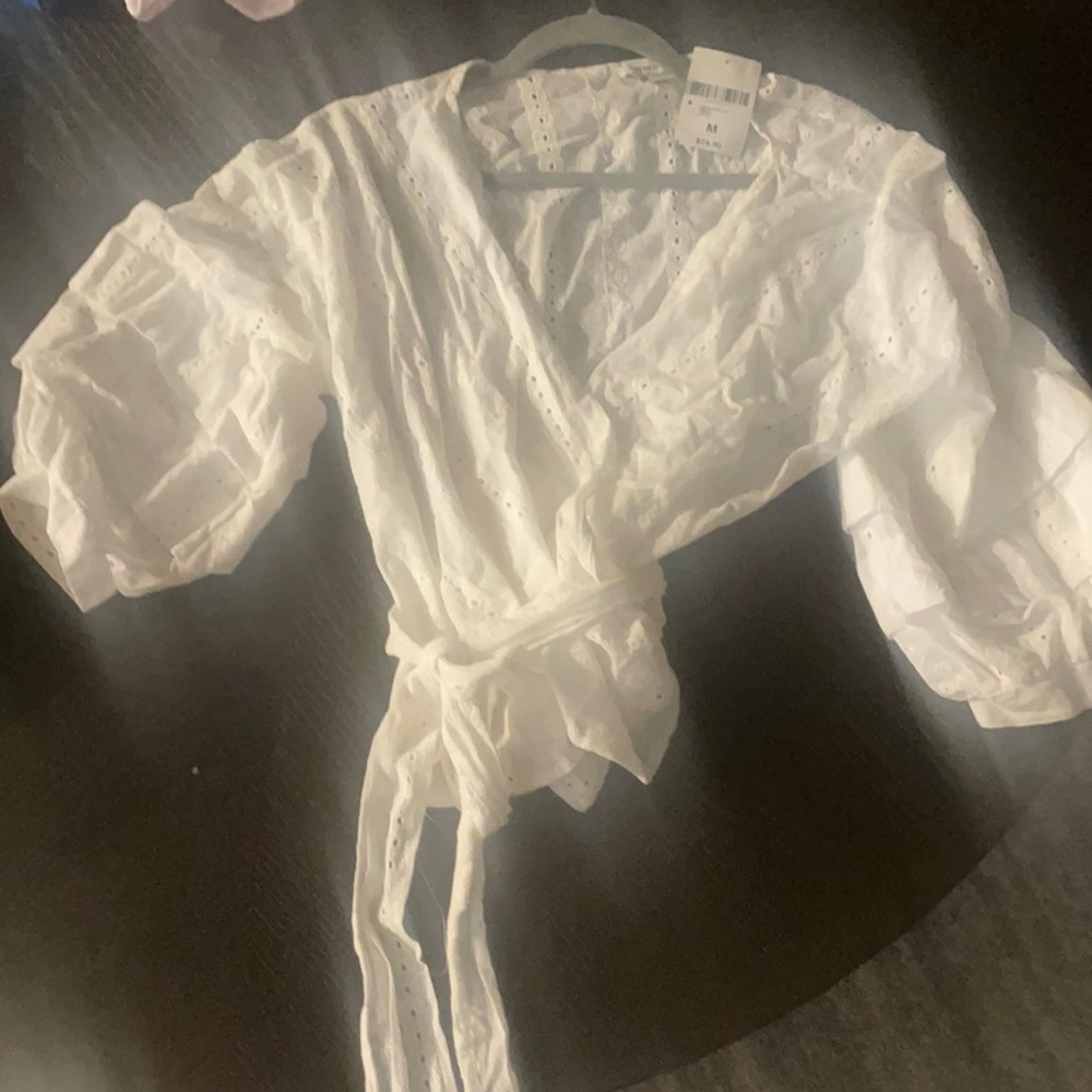 wrap eyelet cotton blouse